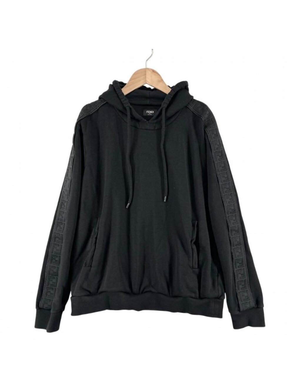 Fendi Hoodie Zucca Side Line Pullover Black Cotton Wool